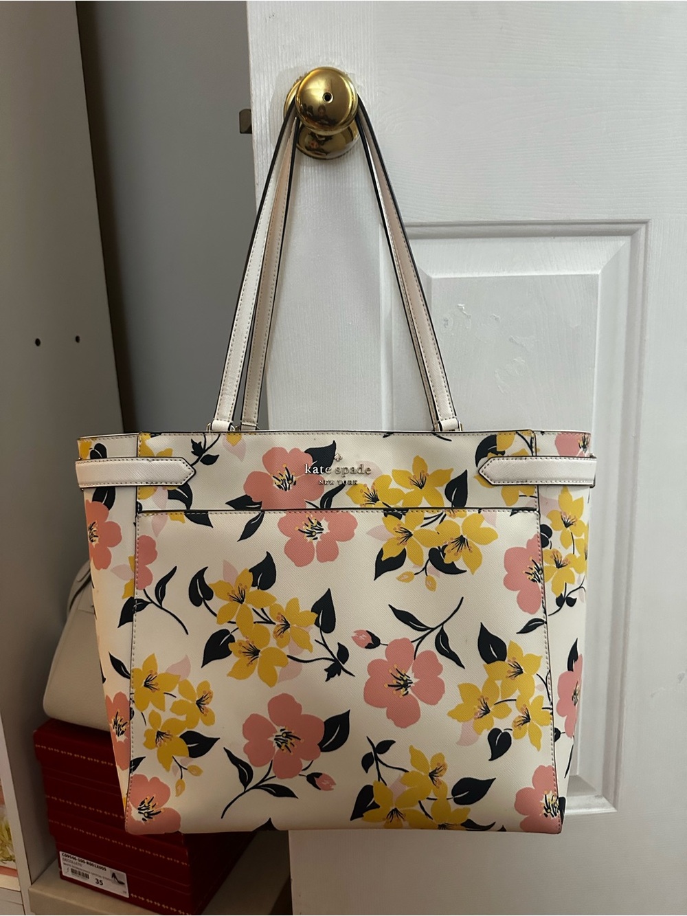kate spade Cream Floral Tote with Pink & Yellow Blooms